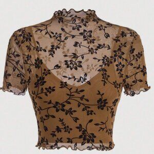 Mesh Floral Cropped Top with Insert